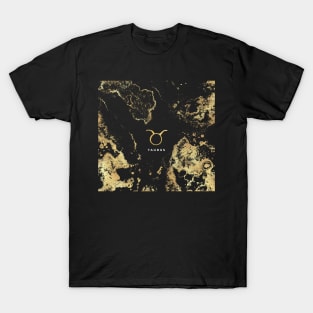 Taurus Symbol on gold and black marble T-Shirt